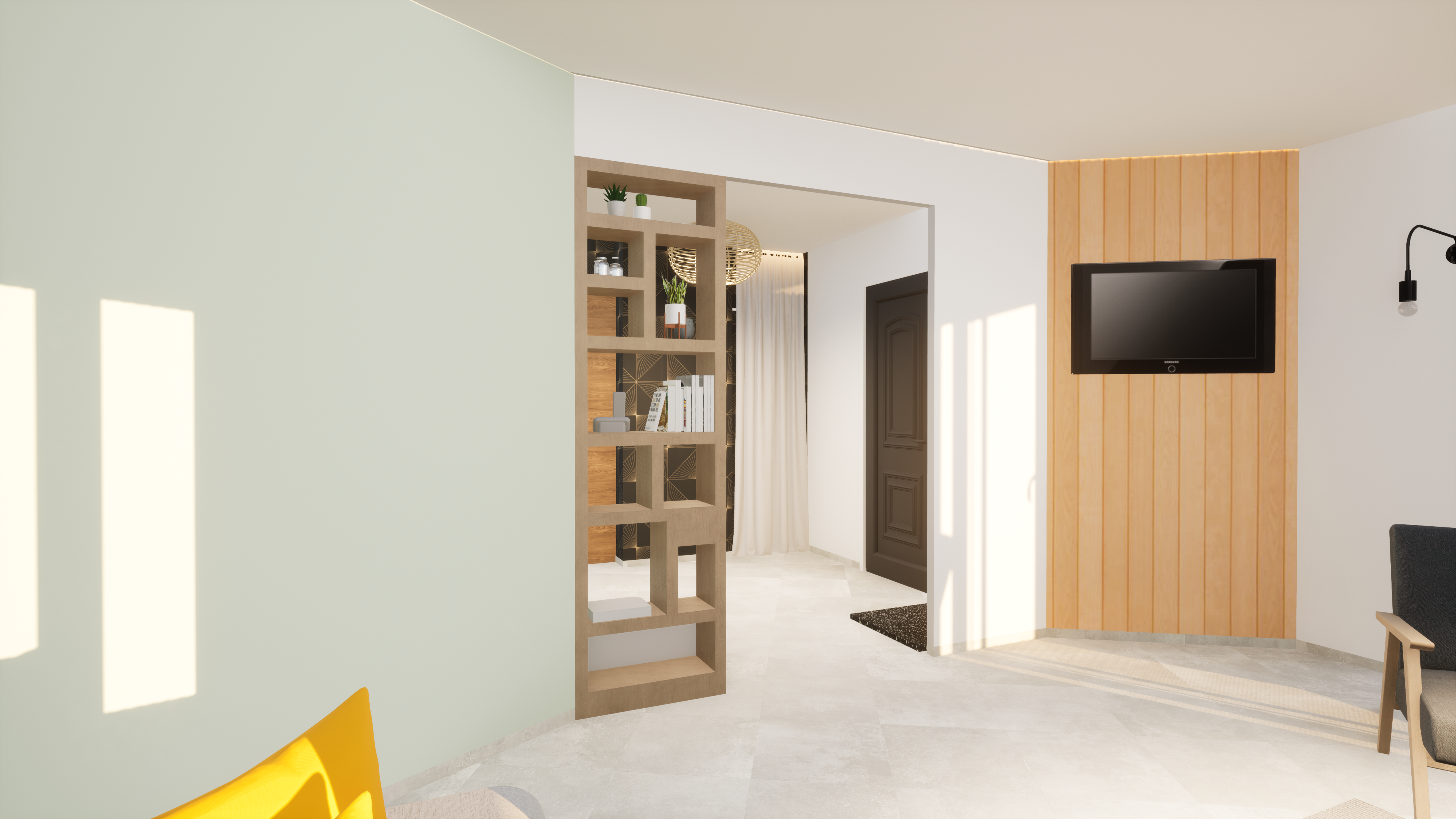 Ambiance décorative et chaleureuse dans une entrée rénovée – projet Bodelière