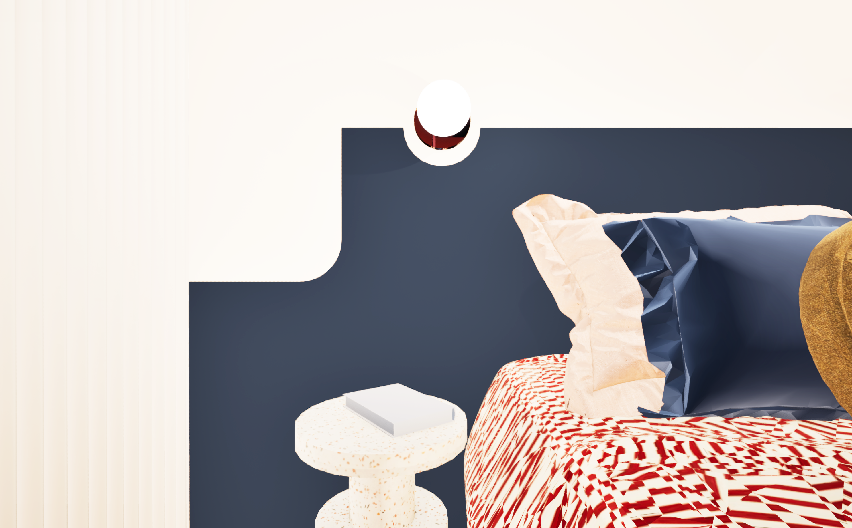 Détail décoration colorée chambre pop avec appliques opalines — Projet Croix Verte