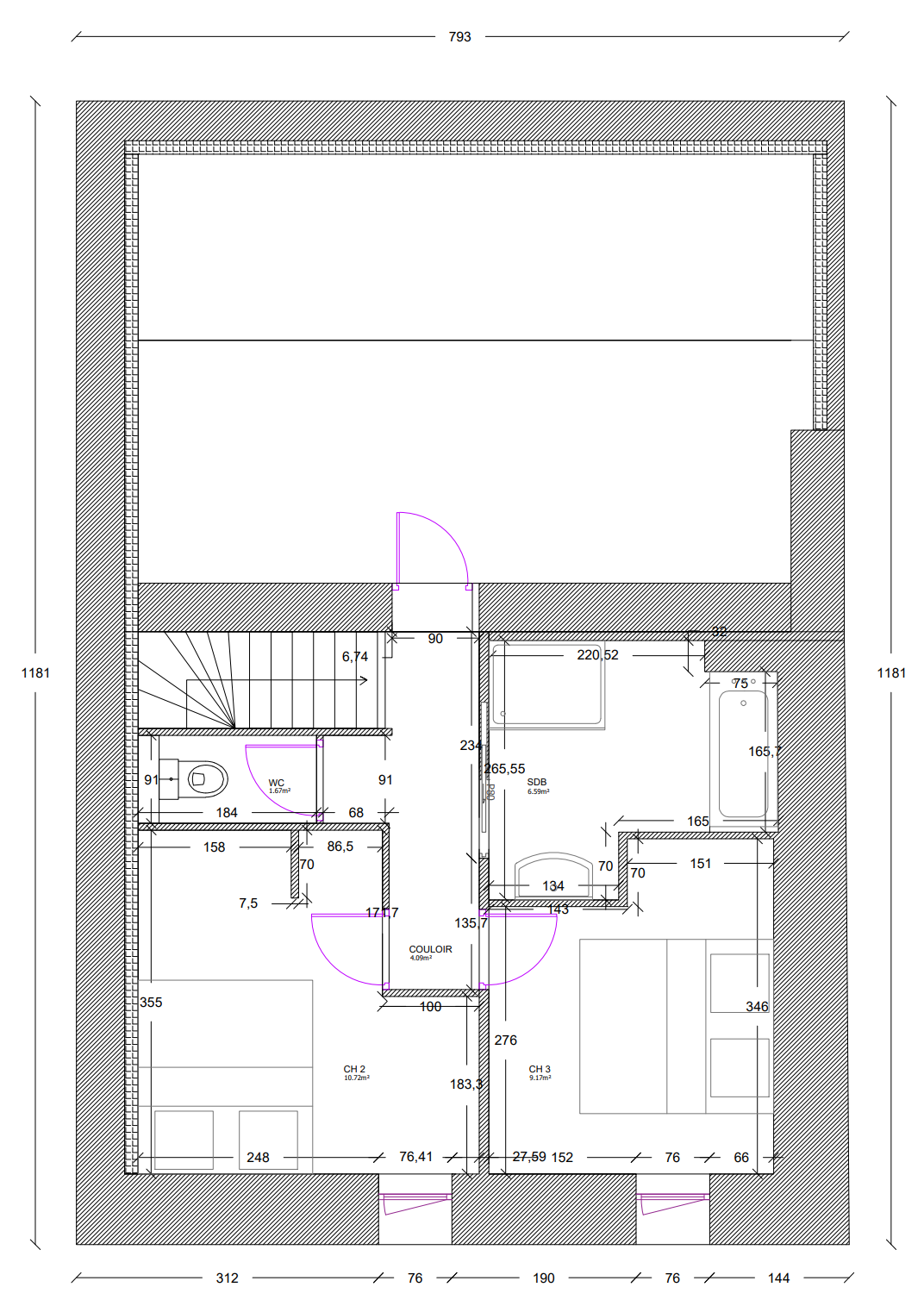 Plan 2D d’agencement et d’aménagement de la grange rénovée en maison familiale — Projet Tremblay