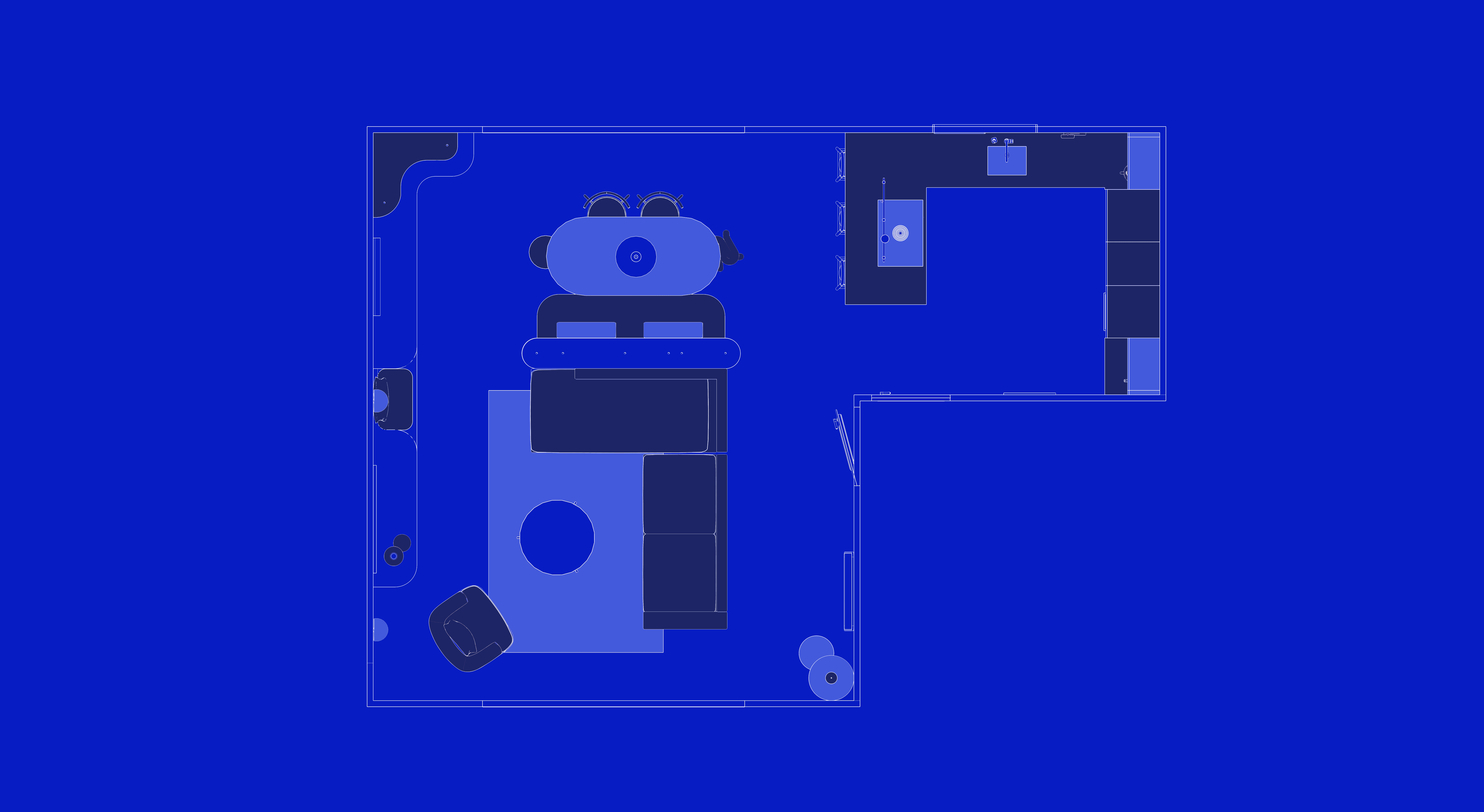 Plan 2D de la pièce de vie — Projet Le Château, architecture d’intérieur à Rennes