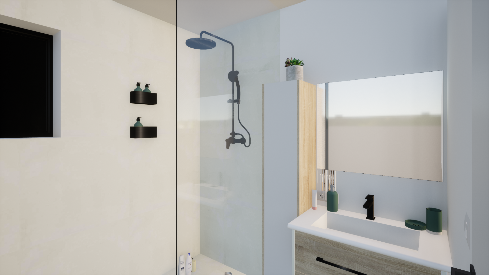 Salle de bain minimaliste avec douche italienne – Projet Chesnaie